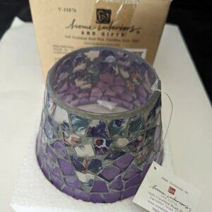 Home Interiors Decorative Mosaic Candle Shade Purple Floral 11757